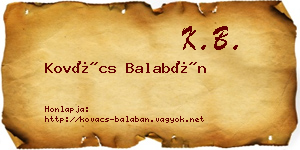 Kovács Balabán névjegykártya